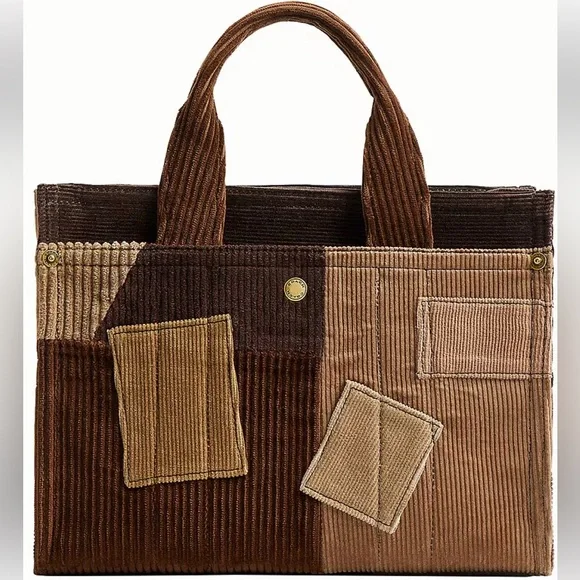 NWT-Coach-Repurposed Corduroy-Cargo Tote Bag-Maple Color-Patchwork Designs - Picture 14 of 16